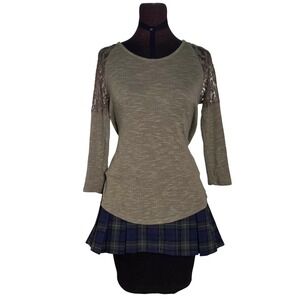 Y2K Candies Olive Green Lace Sleeve Knit Top Fairy Forest Women's Size Large